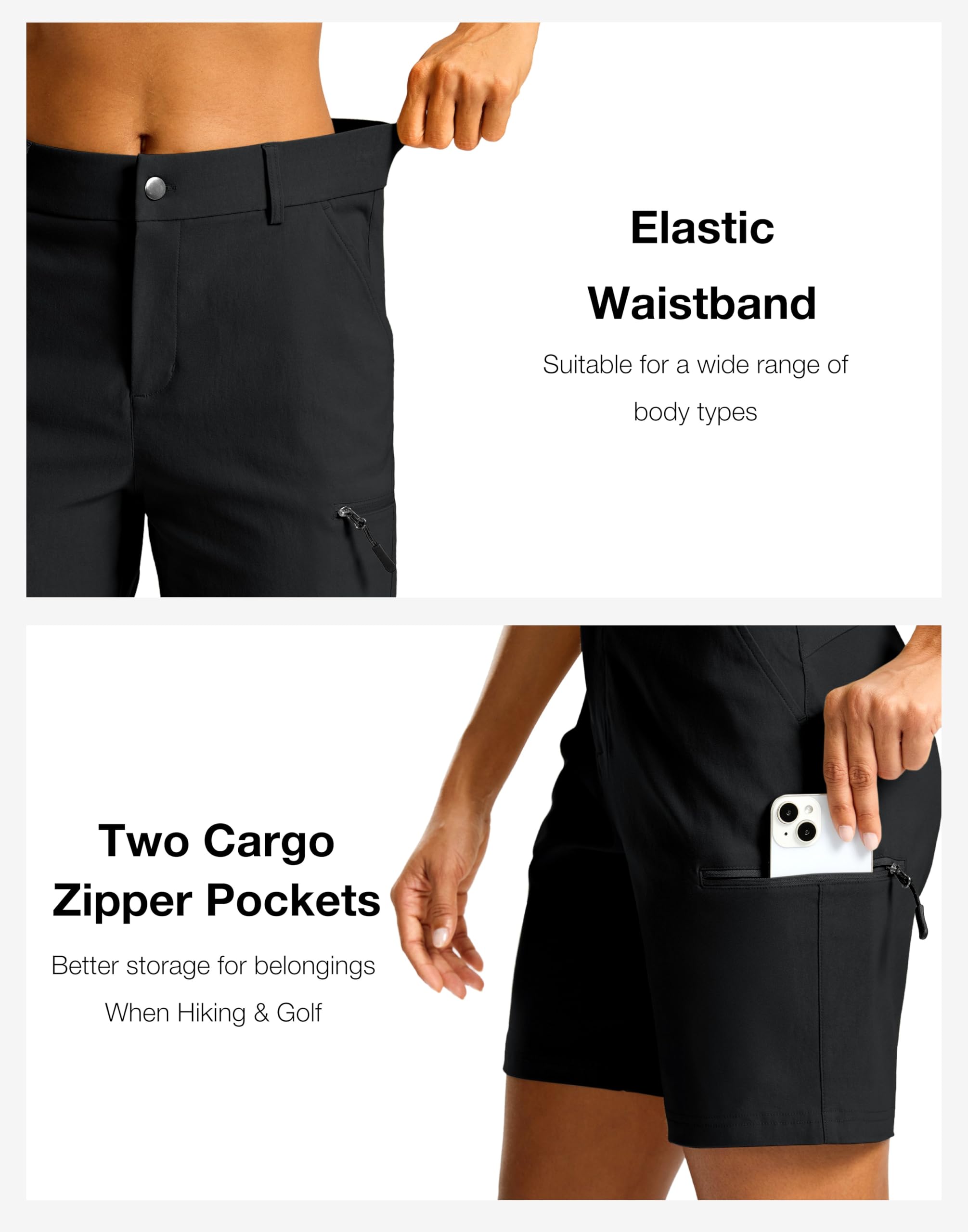 G Gradual Women's 7" Hiking Cargo Shorts Quick Dry Lightweight Golf Outdoor Work Summer Travel Shorts with Pockets(Black,L)