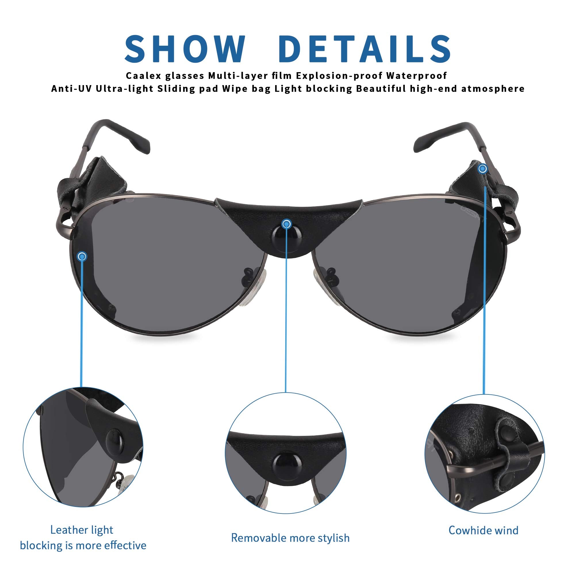 OSSAT Polarized sunglasses with side shields cowhide Shield wind proof sunshade For Men Women Classic Mountain Fishing eyewear