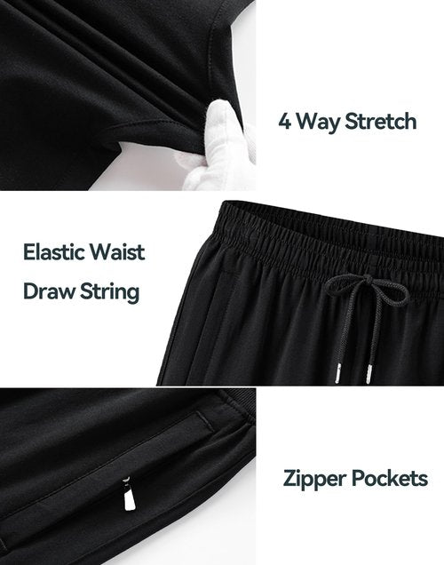Men's Sweatpants Cotton Yoga Pants Casual Jersey Pants for Men Open Bottom Straight Leg with Zipper Pockets BK Large