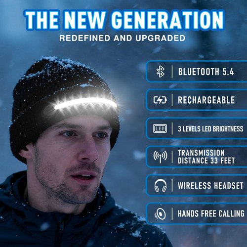 Stocking Stuffers for Adults Men, Bluetooth Beanie Hat with Light, Christmas Stocking Stuffers for Teen Boys, White Elephant Gifts for Adults Him Boyfriend Dad Husband, Gifts for Men Who Want Nothing