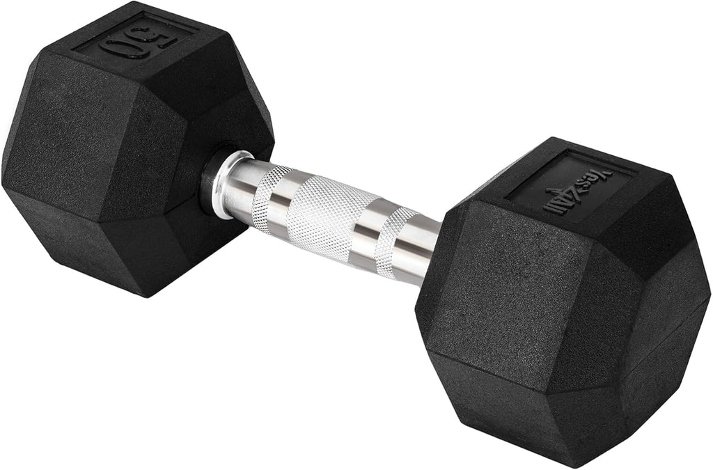 Yes4All Chrome Grip Hex Dumbbells - Anti-Slip Hand Weights 5-50 LBS for Home Workouts