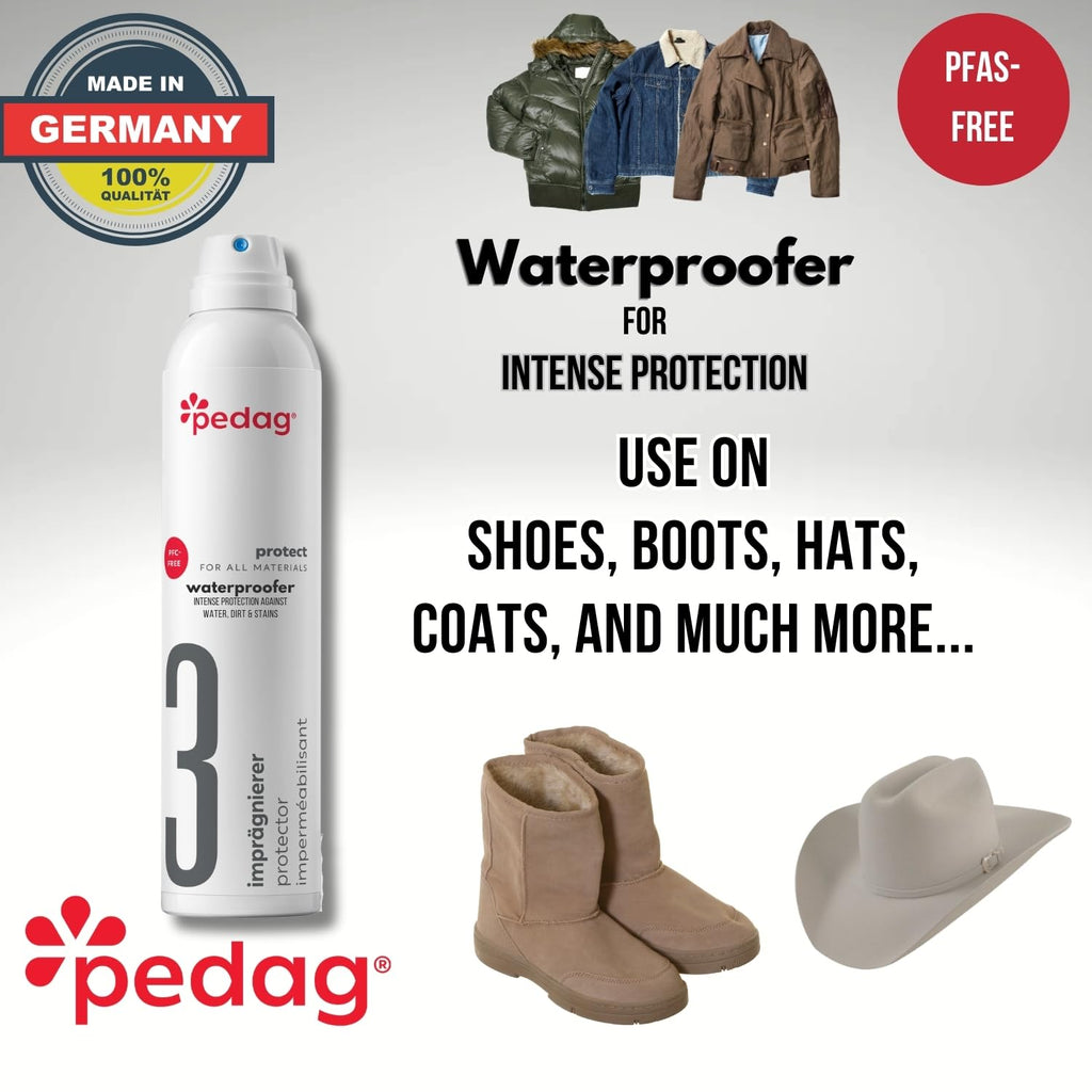Pedag PFAS-Free Waterproofer | German Made | Heavy Duty Waterproof and Stain Repellent | Canvas & Fabric Spray Protector | Waterproofing Spray and Guard for Boots, Shoes, Tents, Hats, Jackets | 1 Can