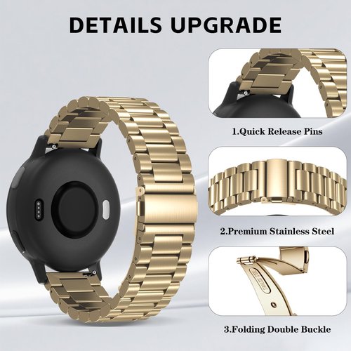 EverAct Compatible with Garmin Forerunner 165 Band/Forerunner 55/245/645/570-42mm, 20mm Stainless Steel Metal Strap Replacement Wristband for Vivoactive 6/5/3/3 Music/Venu Sq 2