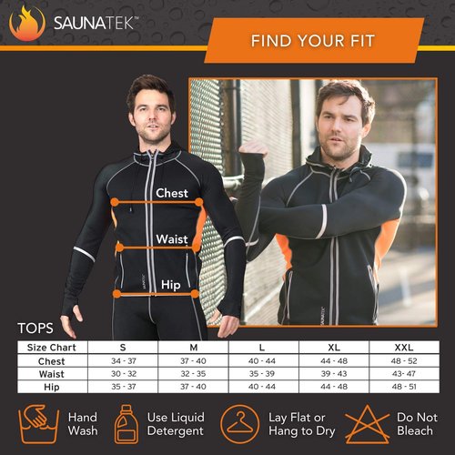 SaunaTek Men's Sauna Hooded Jacket Sweat Suit for Exercise and Heat Training, Neoprene, X-Large