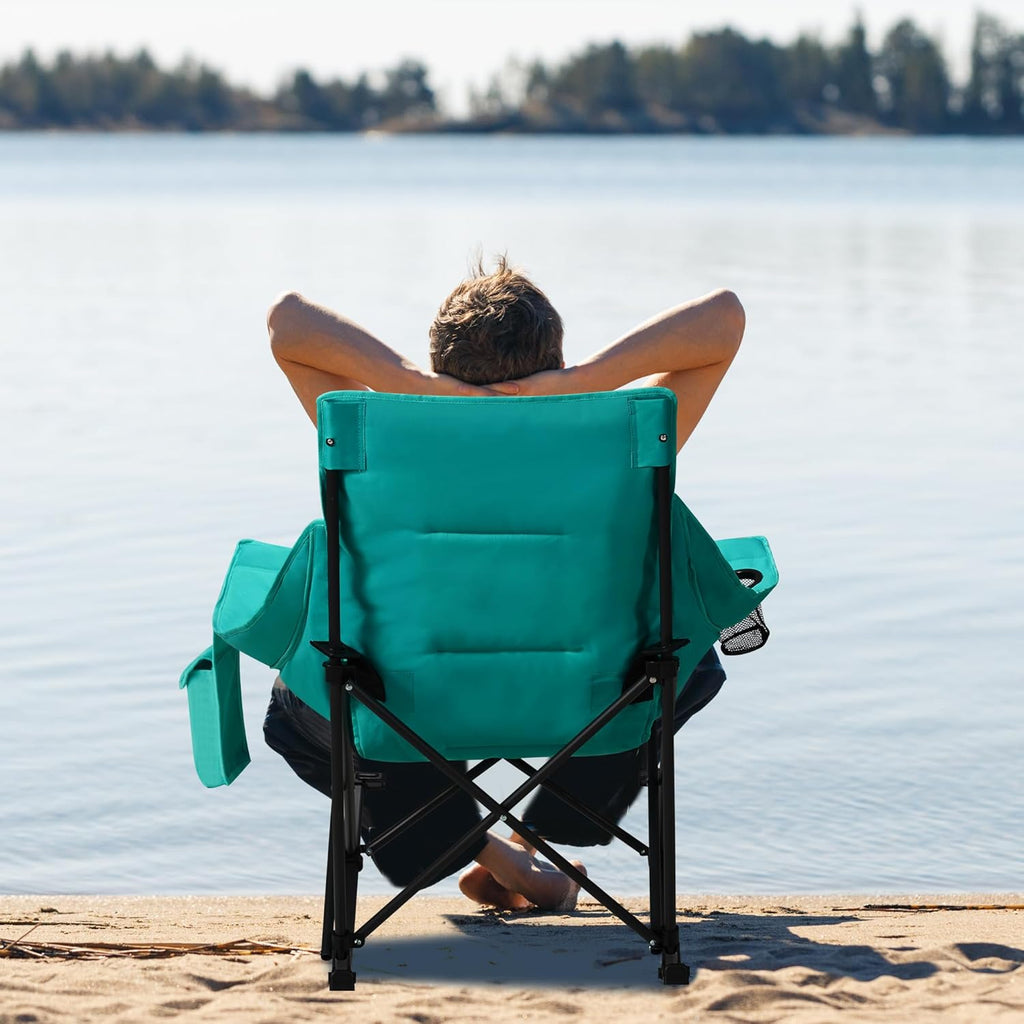 Unisakey Oversized Rocking Camping Chair - 400lbs Capacity, Headrest & Cup Holder, Portable Black/Green