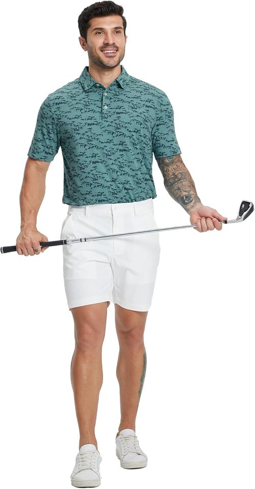 M MAELREG Golf Shirts for Men - Performance Moisture-Wicking Dry Fit Polo | Short Sleeve Heather Stripe