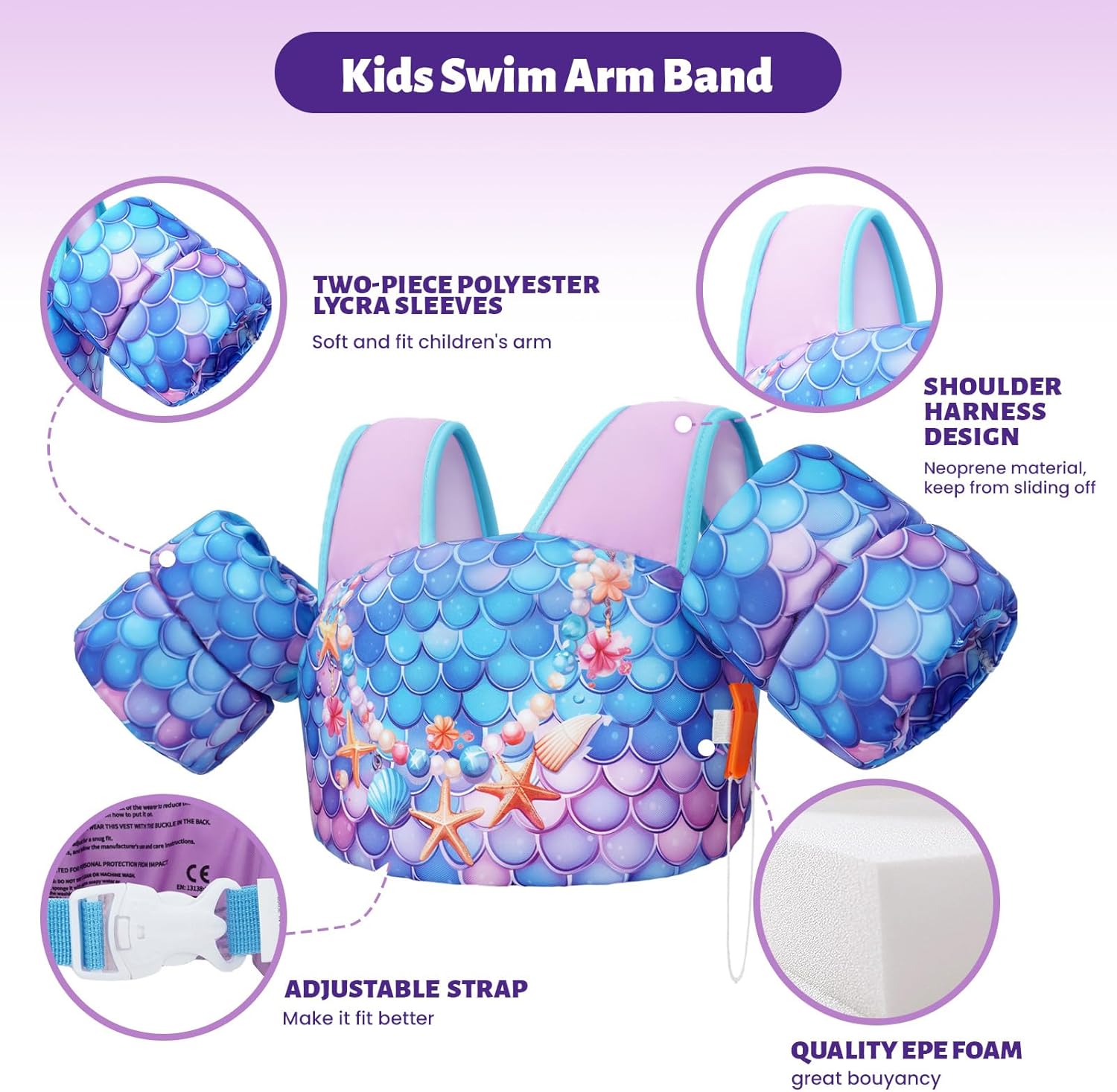 Skiennix Toddler Swim Vest - US Coast Guard Approved Life Jacket for Kids 30-50 Lbs | Arm Floaties with Whistle