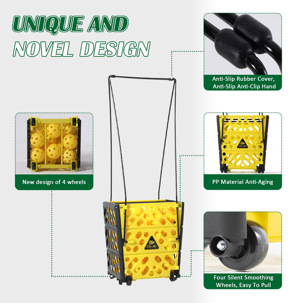 OLE ANDIGO Pickleball Hopper Collector with Wheels, 40 Pickleball Balls Capacity, Lightweight Pickleball Picker Upper, Pickleball Picking Ball Picking Tool.