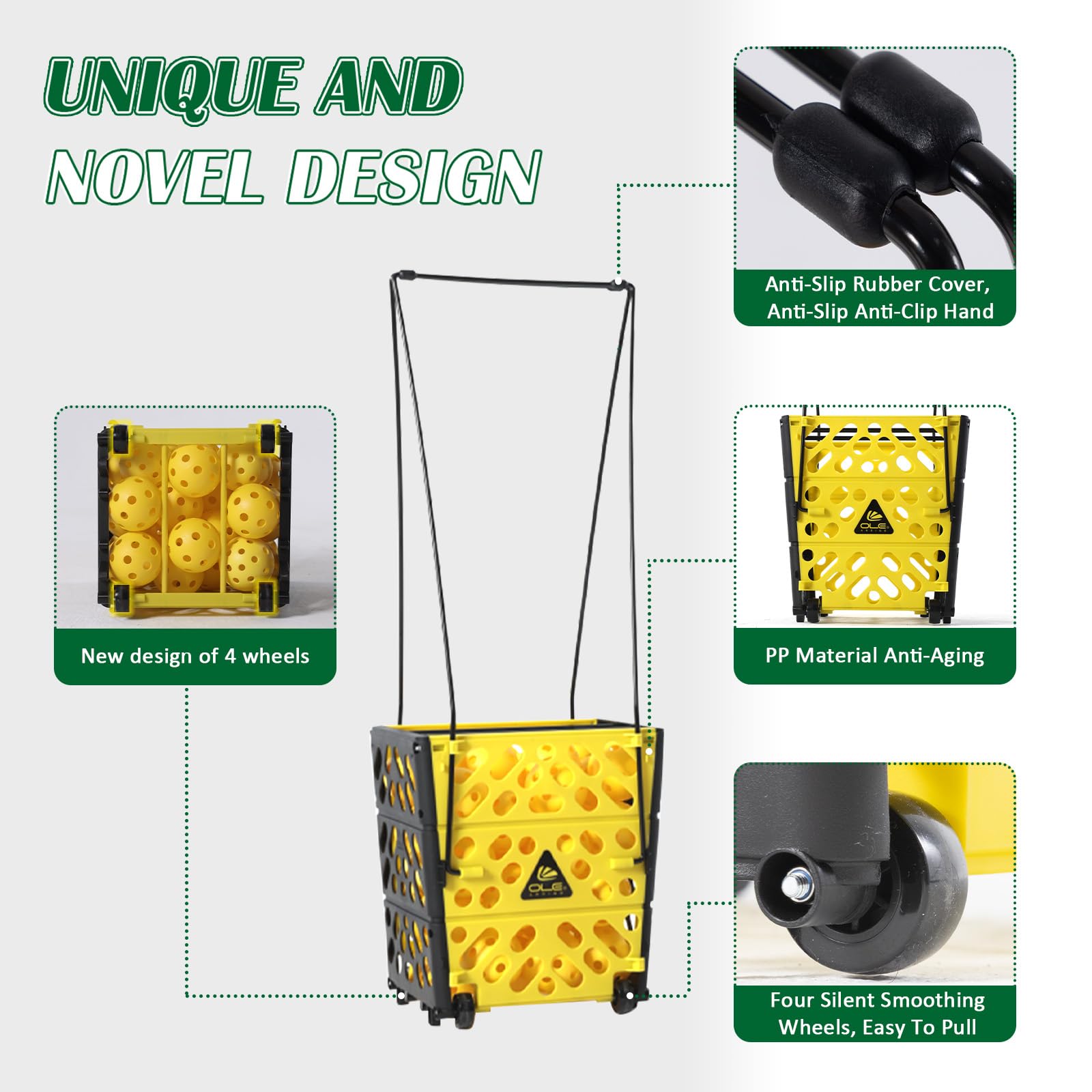 OLE ANDIGO Pickleball Hopper Collector, 40 Pickleball Balls Capacity, Lightweight Pickleball Picker Upper, Pickleball Picking Ball Picking Tool.