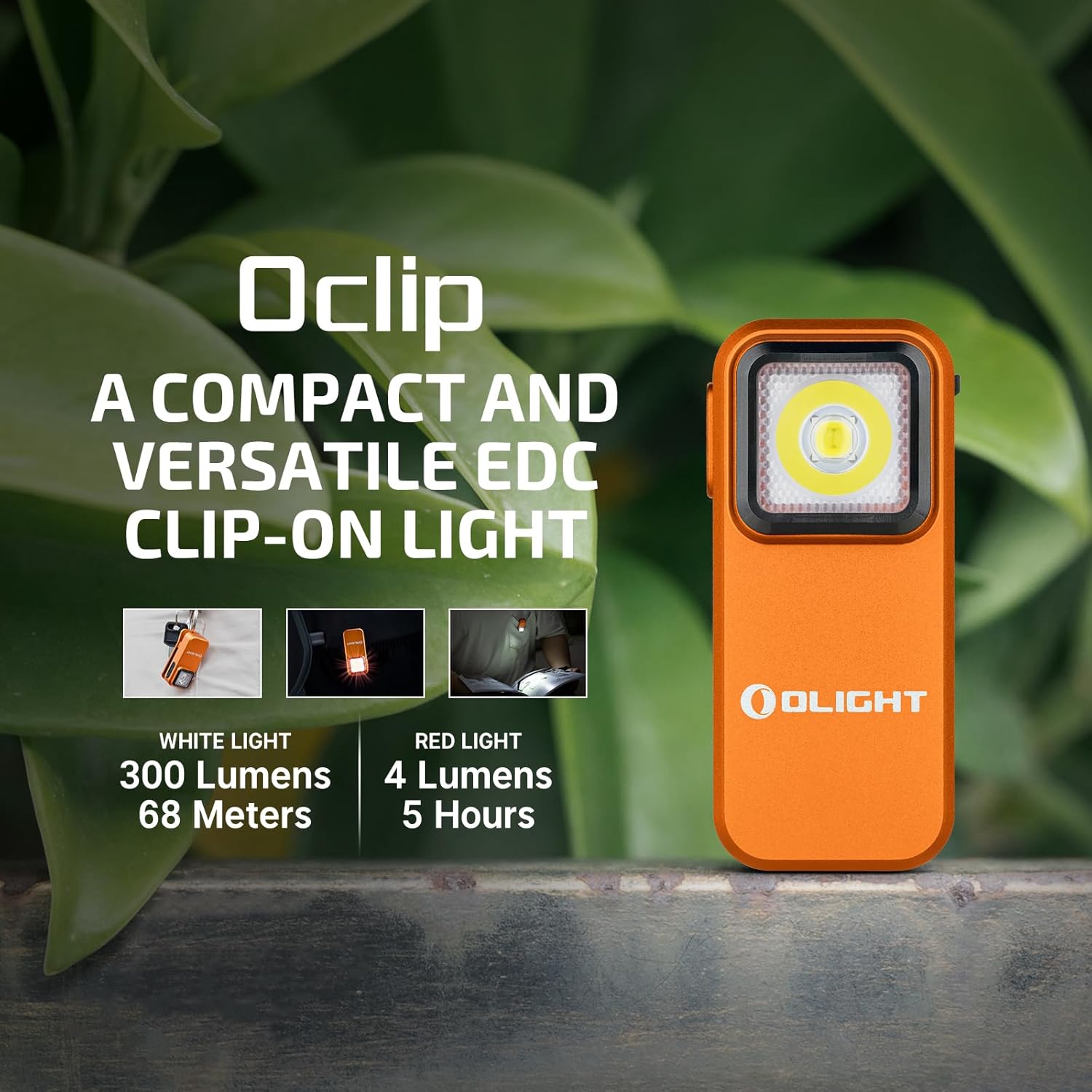 OLIGHT Oclip Rechargeable EDC Flashlight - 300 Lumens Compact Pocket Light | USB-C Charging & Magnetic Design (Orange)