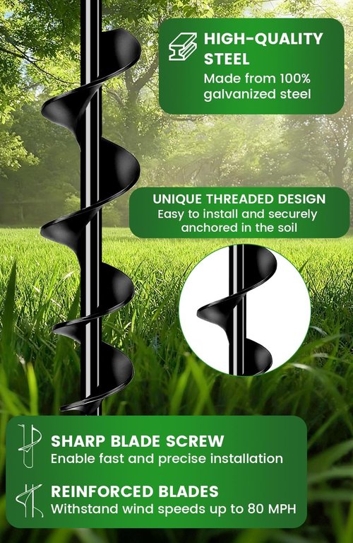19-Inch Heavy Duty Ground Anchors by [Brand Name] - Screw-in Trampoline Stakes for High Wind Protection | Includes Strong Straps (4x19in)
