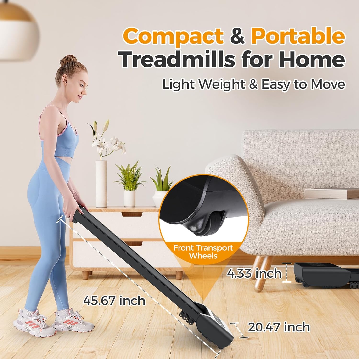 Skiennix 3-in-1 Foldable Walking Pad Treadmill - Portable Under Desk Machine with Incline Handle Bar, 300lbs Capacity