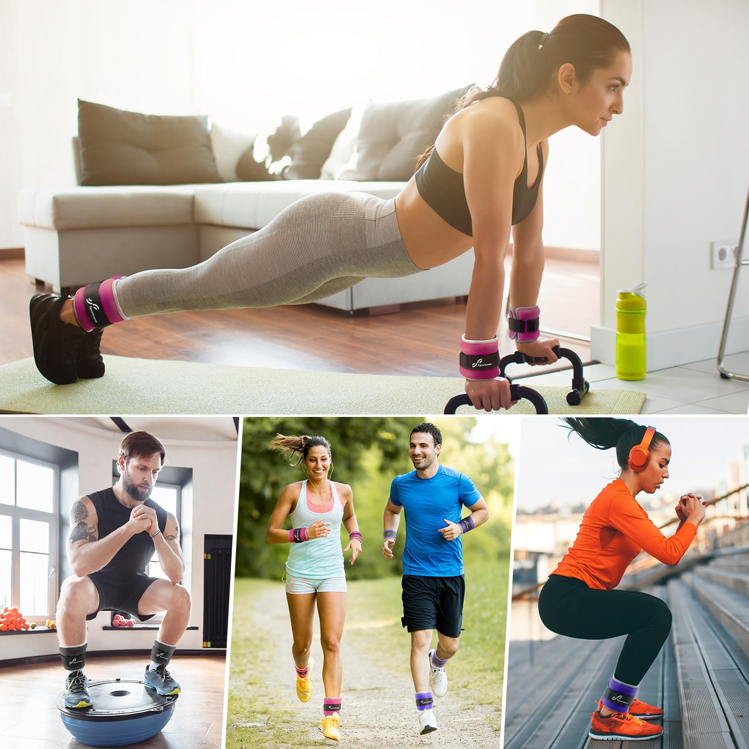 Sportneer Ankle Weights - Adjustable 1/2/4/6/10 LBS Set with Reflective Strips for Strength Training & Fitness