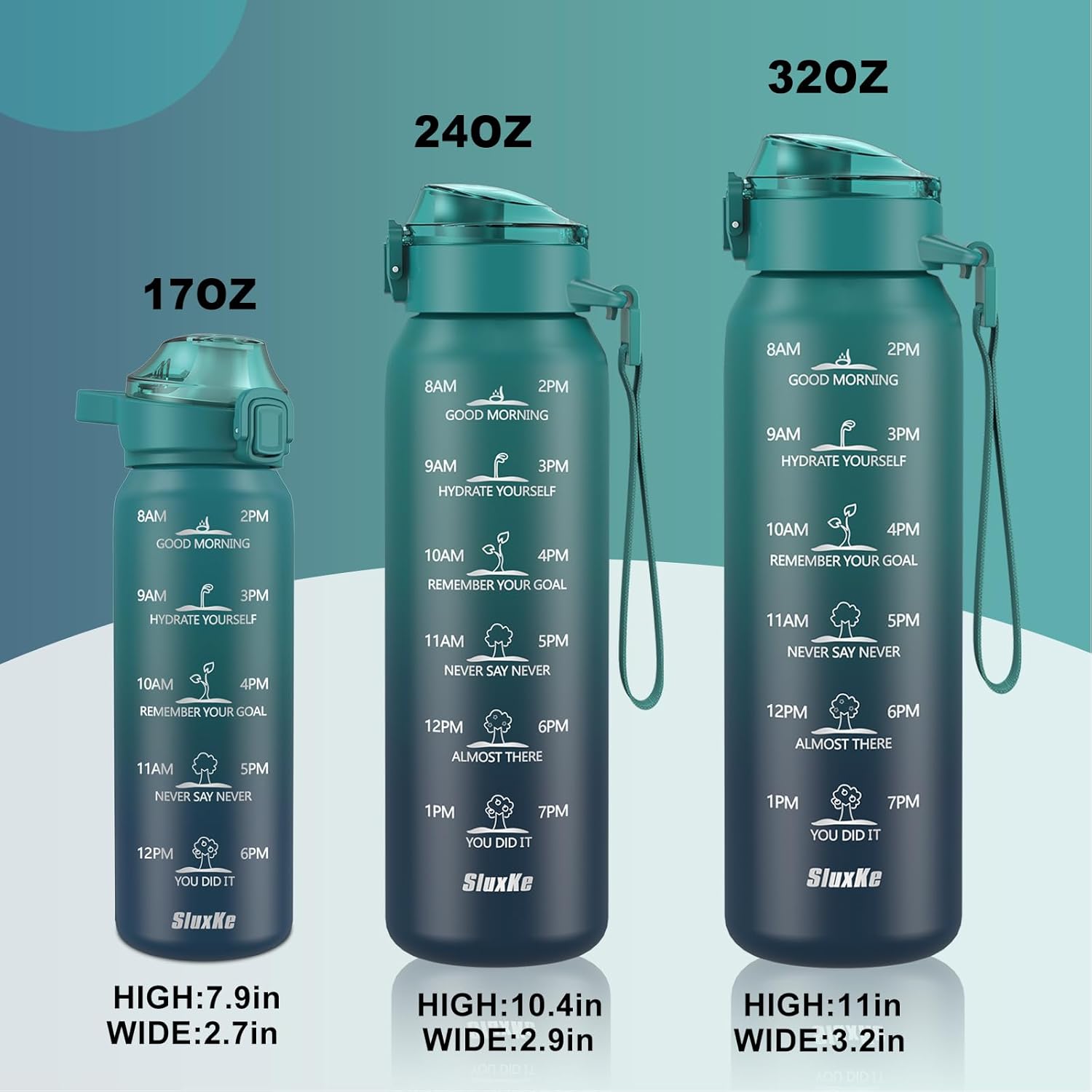 SLUXKE Insulated Water Bottle - 17oz Stainless Steel with 2 Lids | Double-Walled, Leakproof, Blue