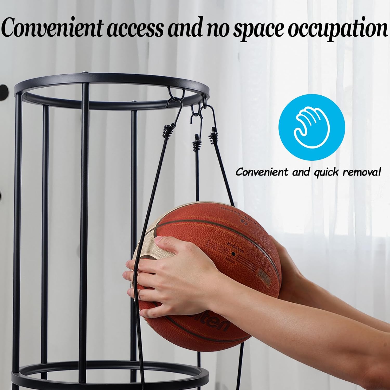 Upgrated Ball Storage Rack - Wall-Mounted Sports Equipment Organizer with Adjustable Cords | Indoor/Outdoor Use