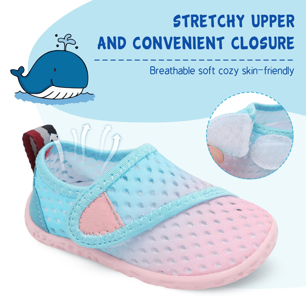 LeIsfIt Kids Water Shoes Toddler Girls Boys Swim Shoes Outdoor Quick-Dry Breathable Aqua Socks for Beach Pool Surf, Blue Pink, 13 Little Kid
