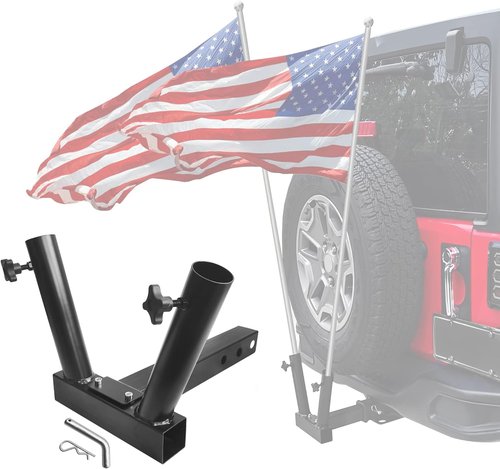 KAIRAY Hitch Mount Dual Flagpole Holder - Universal Fit for 2-Inch Receiver | Ideal for Trucks, SUVs, RVs