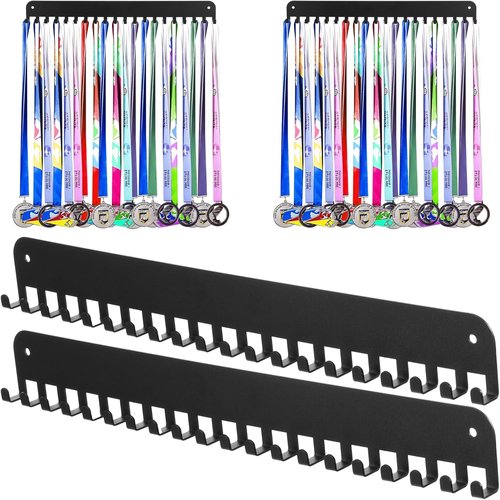 Medal Hanger Display by 4 Pack | 16-Inch Wall Holder for Marathon, Gymnastics & Soccer Awards - 20 Hooks