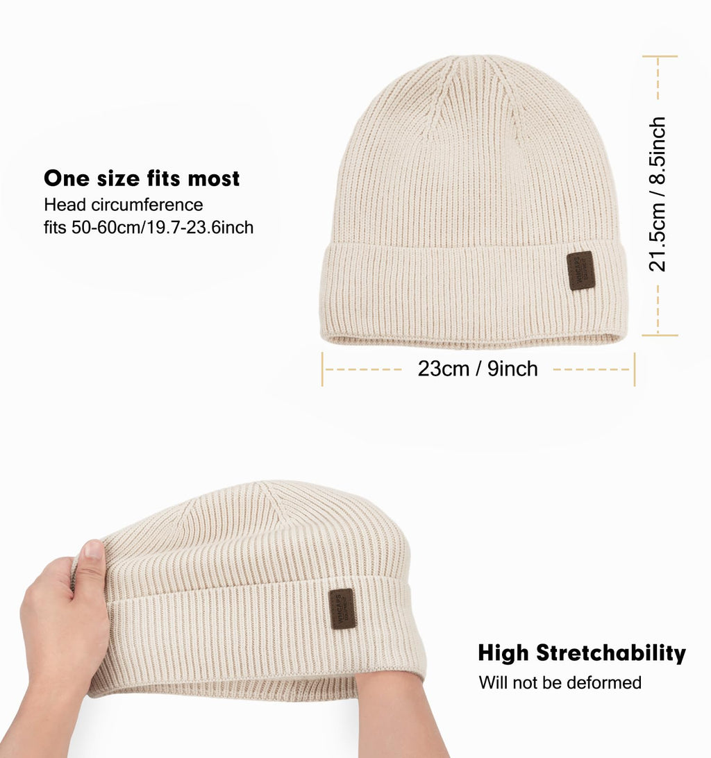 Wmcaps Winter Beanie for Men Women, Fleece Lined Beanie Soft Warm Knit Hat Ski Stocking Cuffed Cap (Cream White)