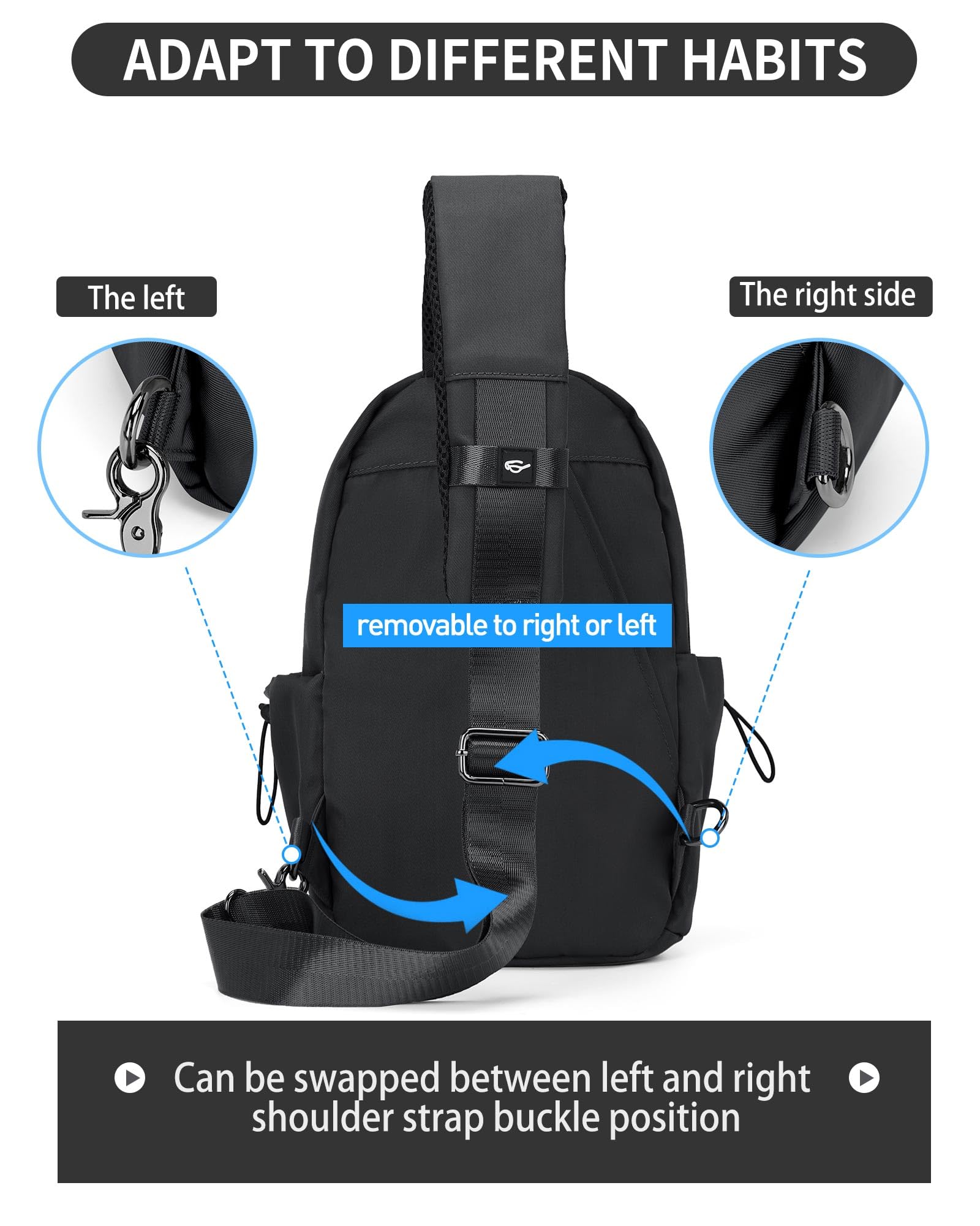 SEAFEW Black Sling Bag for Men Women, Mini Anti Theft One Strap Motorcycle Sling Backpack, Small Sling Chest Bag Daypack Crossbody Backpack for Casual Travel Hiking Gym Outdoor Sports