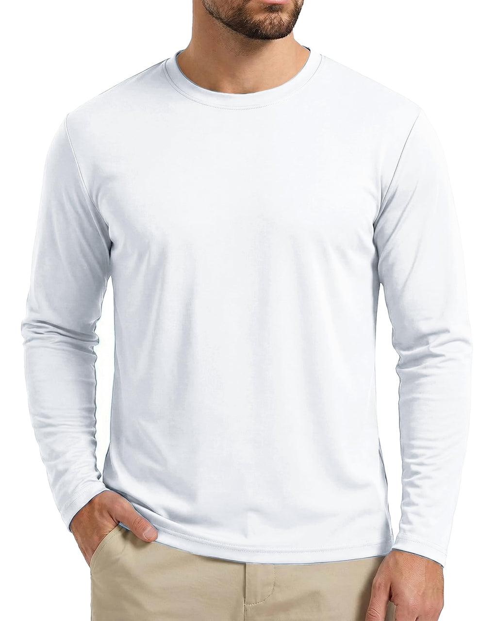 Boladeci Swim Shirts for Mens Rash Guard Long Sleeve UV Protection SPF Fishing Shirts Quick Dry Breathable Hot Weather Running White Large
