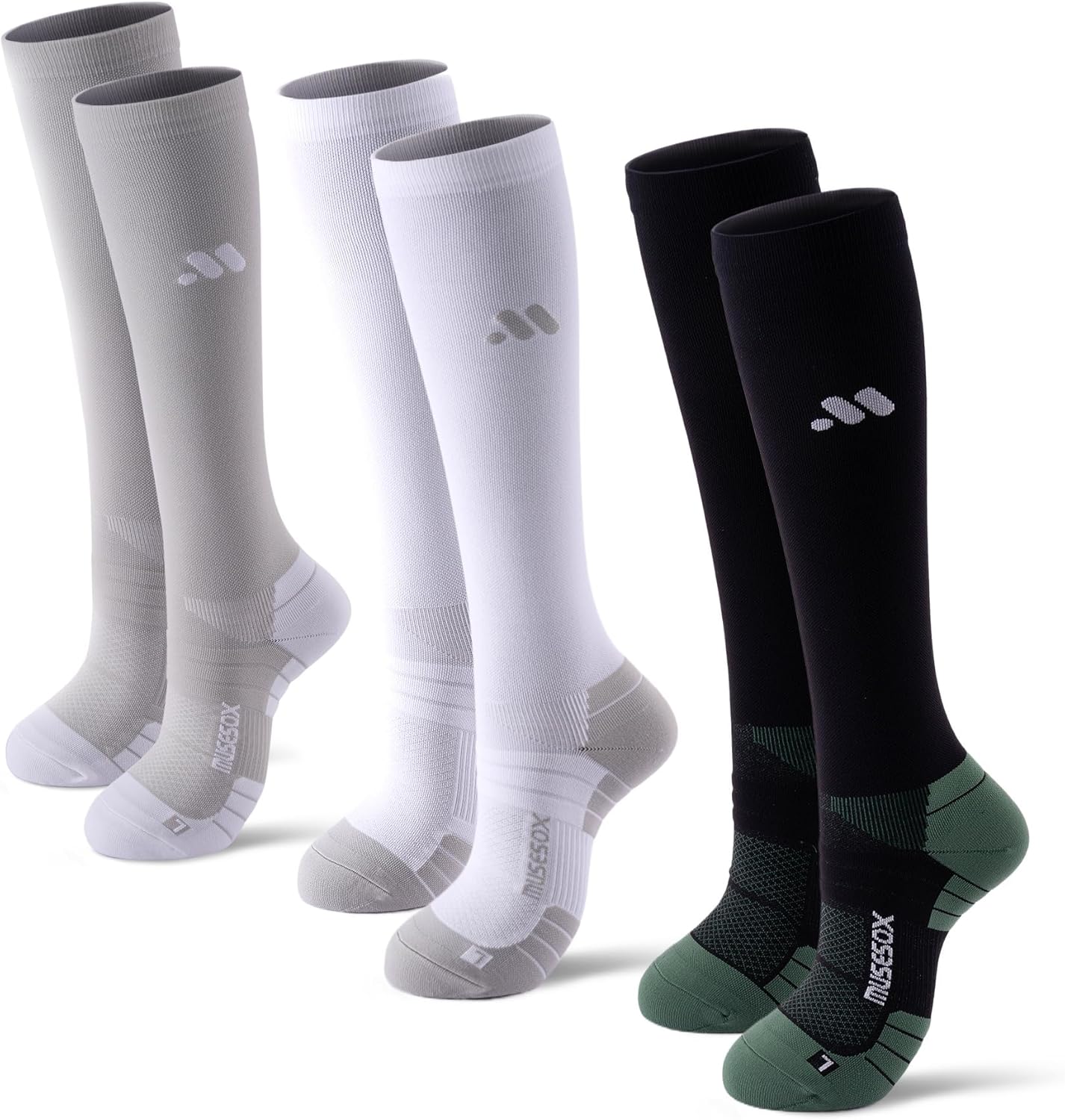 Skiennix Compression Socks - Knee High 15-20mmHg Graduated Support | 3 Pairs for Nurses & Travelers