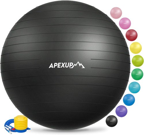 APEXUP Yoga Ball - 65cm Stability Ball with Ankle Strap for Cable Machine Workouts