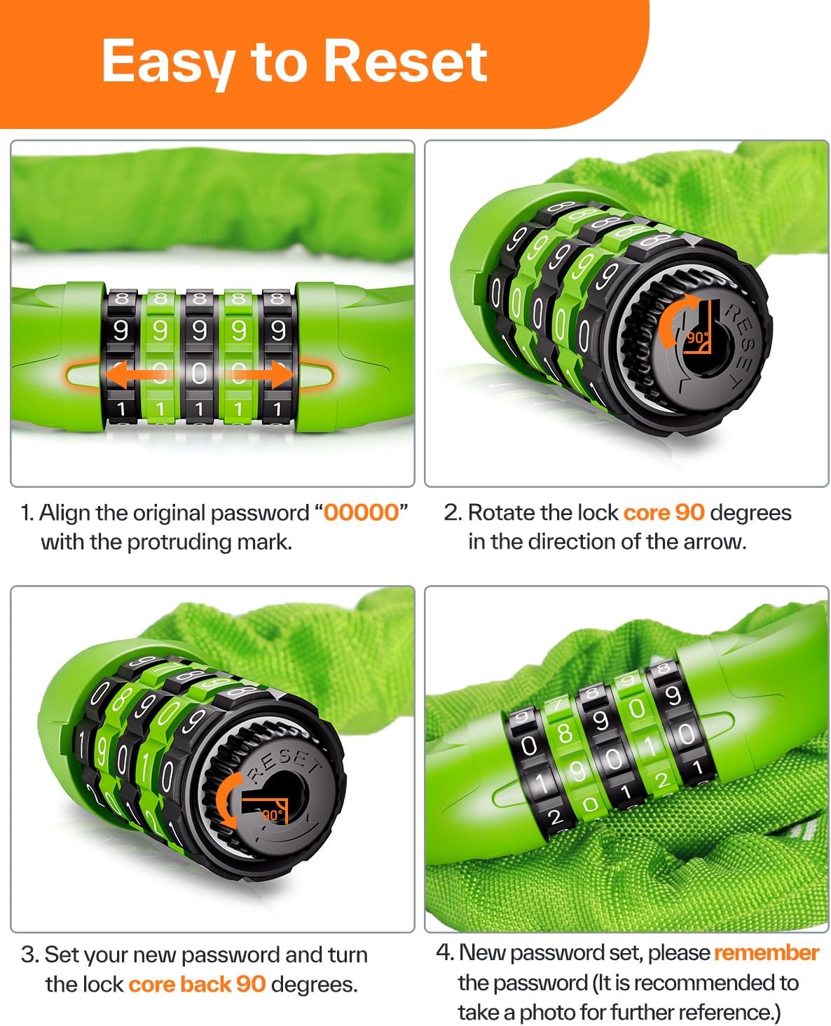 Sportneer Bike Lock - High Security 5 Digit Combination Anti-Theft Chain Lock | 3.2/3.6/4ft Heavy Duty for Bikes, Motorcycles, Scooters, Doors & Gates - 4/6mm Thick, Keyless Design