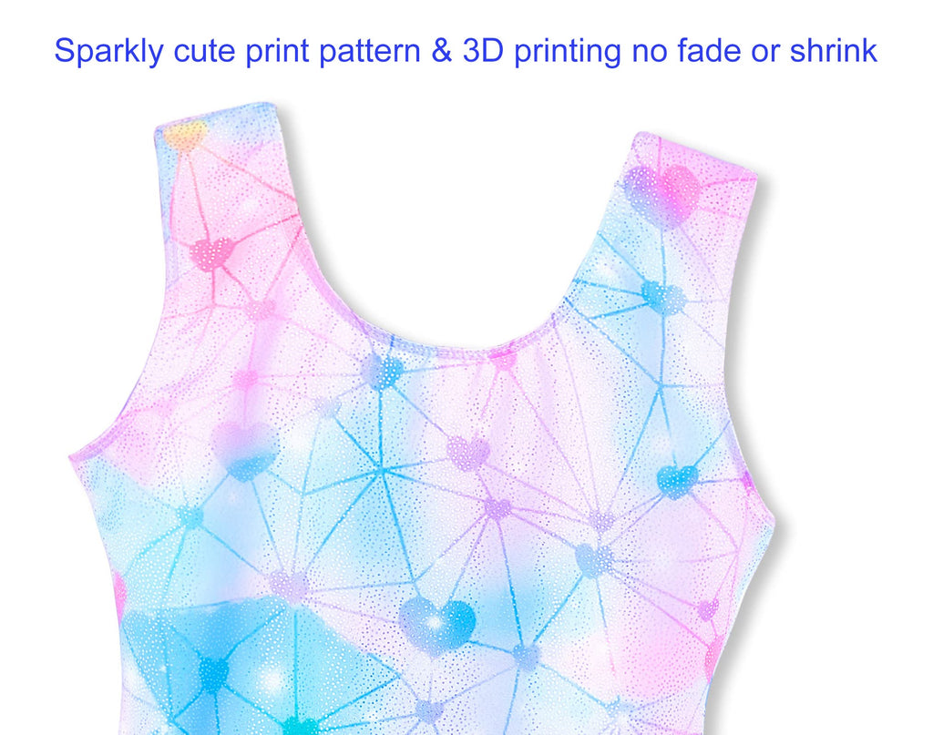 Domusgo Gymnastics Leotards for Girls 10-12 Years Old Blue Pink Heart Sparkly One Piece Tumbling Outfits