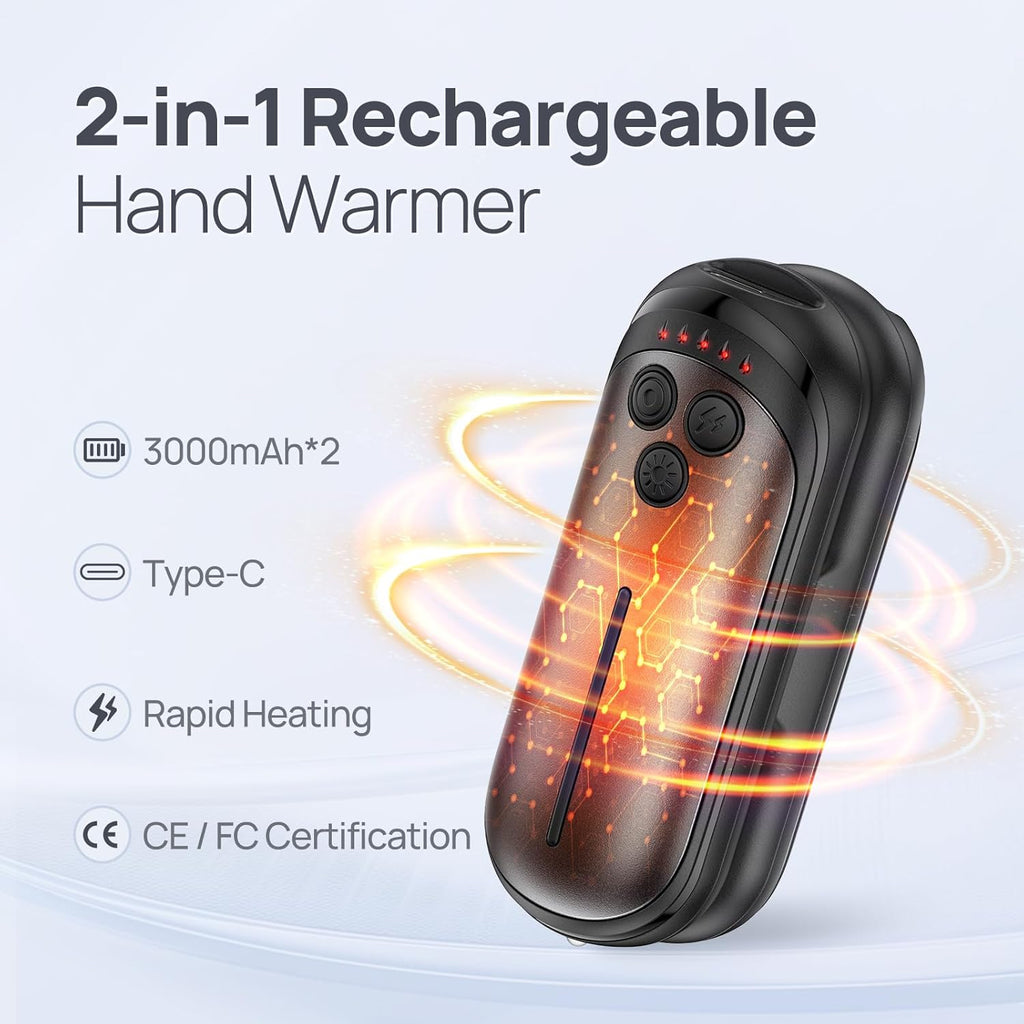 Skiennix Rechargeable Hand Warmers - 6000mAh Portable 2-in-1 Electric Warmers for Outdoor Use | Ideal for Camping & Hunting