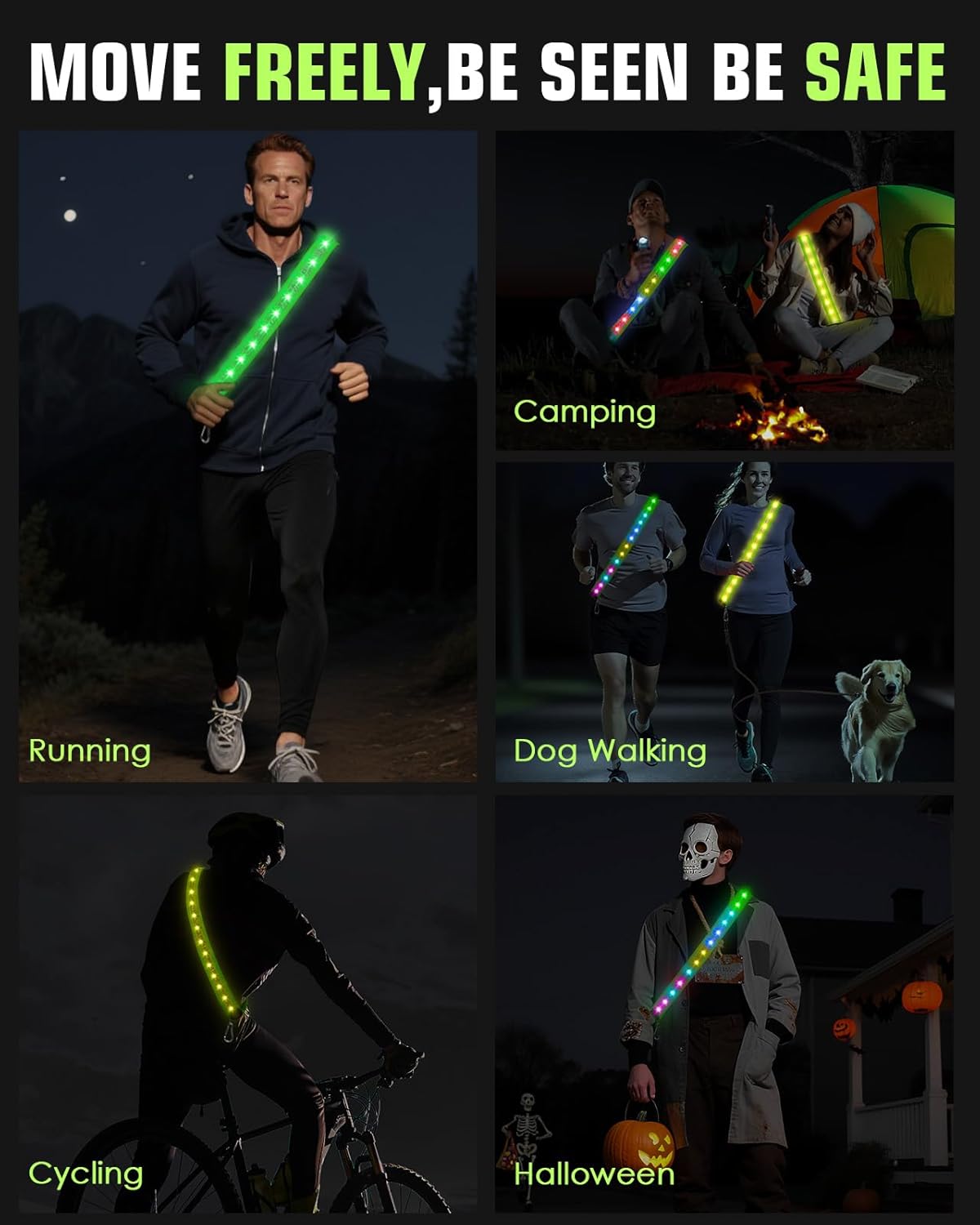 Zacro LED Reflective Vest - High Visibility Safety Gear with 5 Colors & 3 Light Modes | Rechargeable for Night Walking