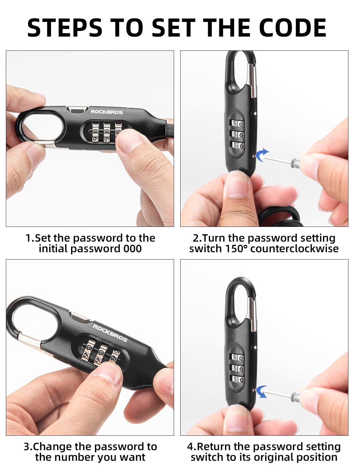 ROCKBROS 5FT Bike Lock Cable with Preset Combination Lightweight Versatile & Weatherproof Security Bike Lock Black