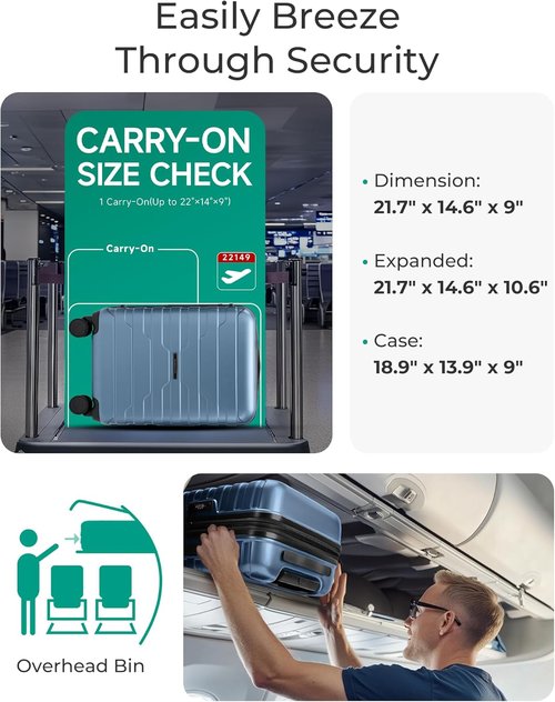BAGSMART Carry On Luggage - Lightweight 20 Inch Spinner Suitcase with TSA Lock | Airline Approved, Royal Blue