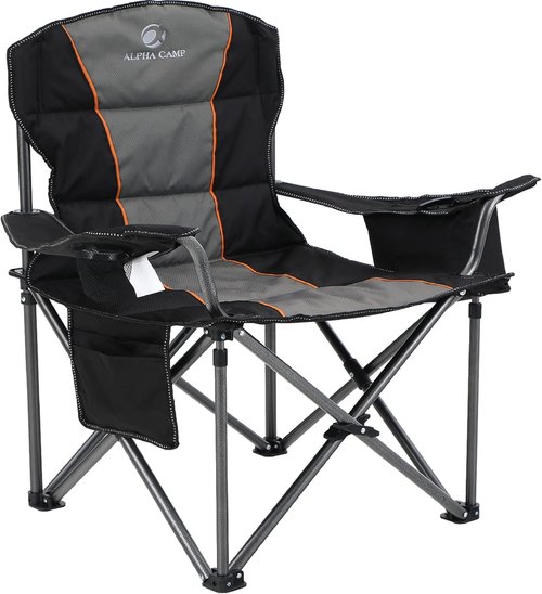 ALPHA CAMP Heavy Duty Camping Chair - 500LBS Capacity, Oversized Folding Design with Cooler Bag & Cup Holder