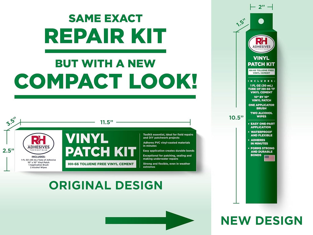 RH Adhesives Vinyl Patch Kit - 10" x 10" Reinforced Flexible PVC with HH-66 TF Vinyl Cement & Brush | Black