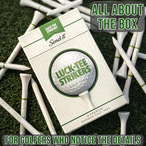 Luck-Tee Strikers Flip-Top Golf Tee Holder - Vintage Pocket Case with 18 Bamboo Tees | Unique Golf Gift for Men