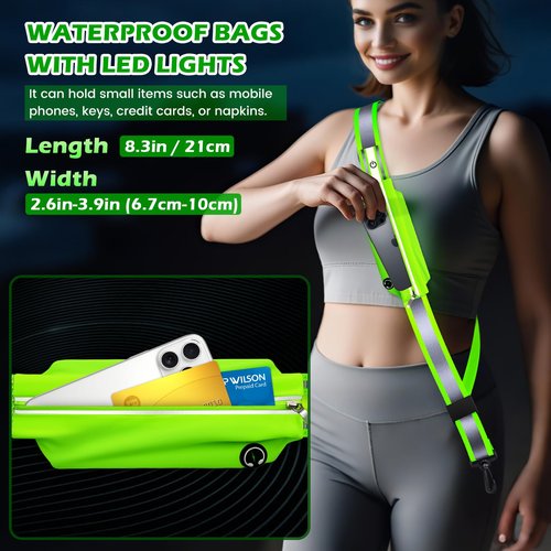Samlior LED Reflective Belt Sash, Rechargeable LED Light Night Safety Walking Gear, High Visibility Adjustable Reflective Gear for Runners Walkers Cyclists at Night (Green)