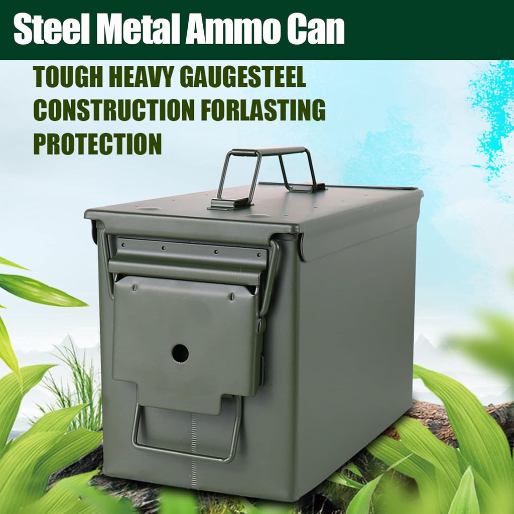 Steel Metal Ammo Can Case Set - 30 Cal & 50 Cal Military-Grade Storage Box for Shotgun & Rifle Ammo
