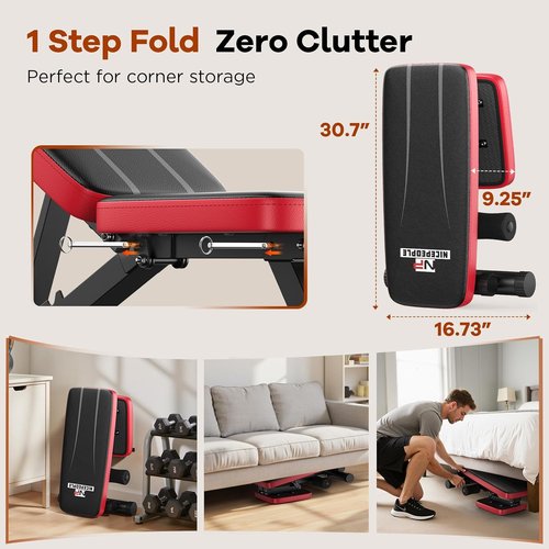 NICEPEOPLE Adjustable Weight Bench - 660LBS Capacity Home Gym Bench with 8 Backrests | Compact & Foldable Design