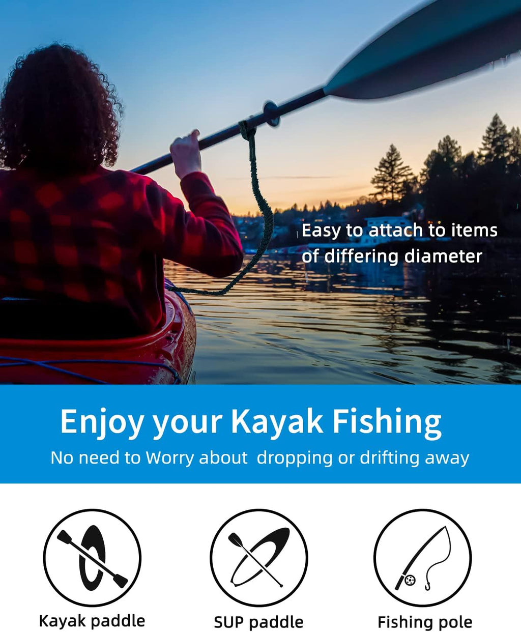 OCEANBROAD Kayak Paddle Leash - Stretchable Lanyard Rope for SUP, Canoeing & Fishing | 4-7 Feet