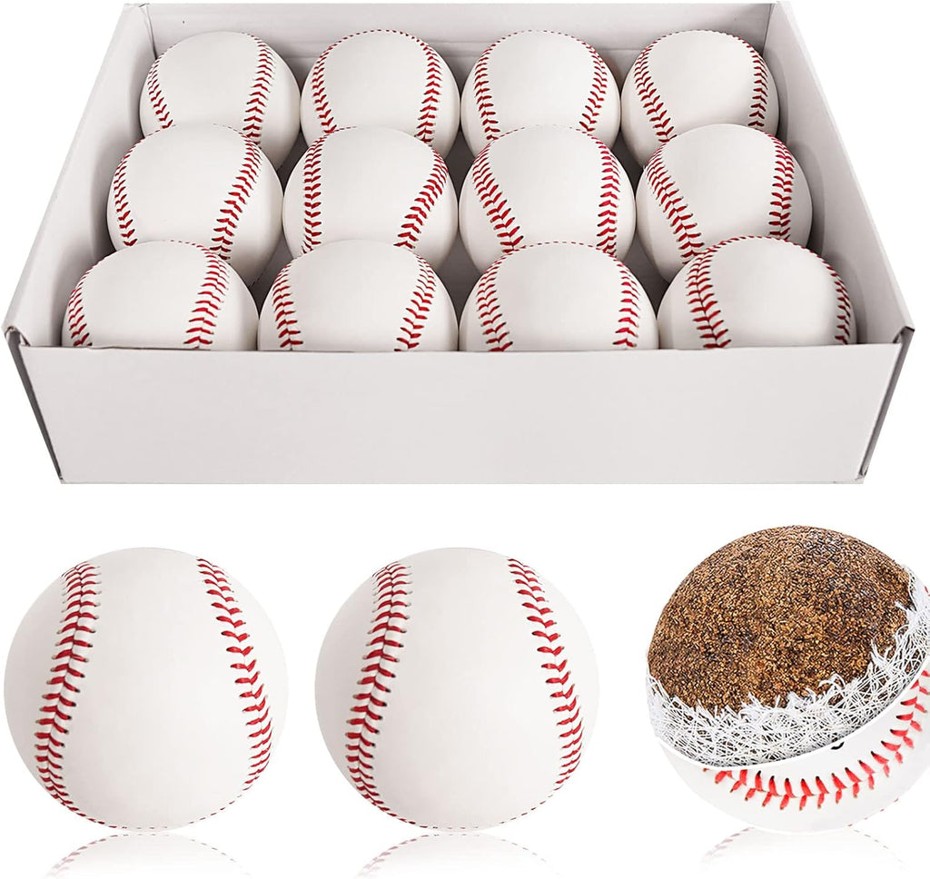 Skiennix Autograph Baseballs - 12 Pack Standard Size 9 Inch Leather Balls for Pitching & Training