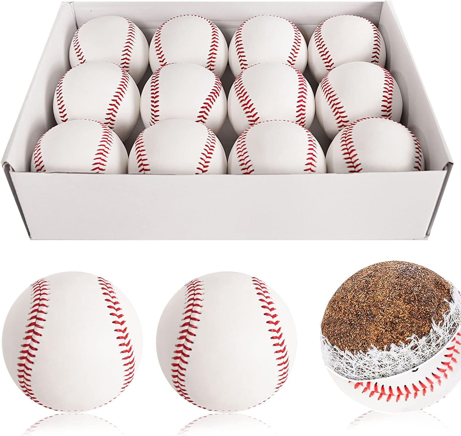 Skiennix Autograph Baseballs - 12 Pack Standard Size 9 Inch Leather Balls for Pitching & Training