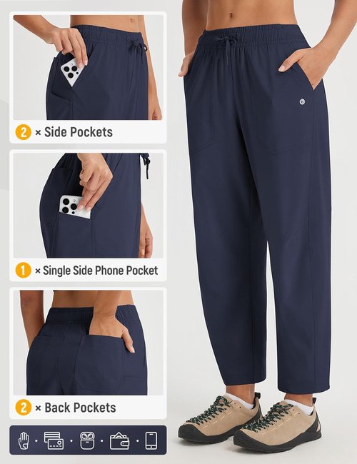 Baleaf Women's Lightweight Water-Resistant Barrel Pants - 5 Pocket Travel & Hiking Trousers