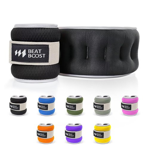 BeatBoost Ankle Wrist Weights for Women Men A Pair of 2 Lbs Arm Leg Weight Set with Adjustable Straps for Walking Pilates Exercise Workout Gym Aerobics Black