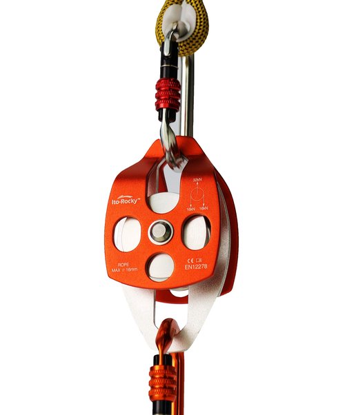 Ito Rocky Double Sheave Pulley 32 kN CE Certified Rescue Climbing Gear with Swing Plate for Progress Capture System Rigging Hauling Arborist Tree Climbing