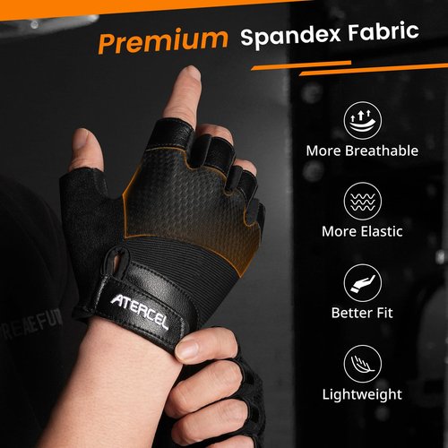 ATERCEL Premium Leather Workout Gloves for Men and Women, Suitable for Weightlifting, Gym, Cycling (Black, X-Small)