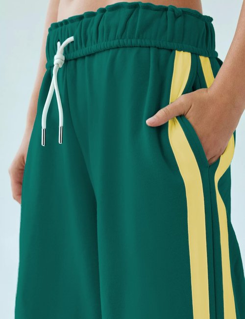 Jianzhixiao Women's Fleece Jogger Sweatpants Double Striped Athletic Track Pants High Waisted Wide Leg Pockets(DarkGreen-S)