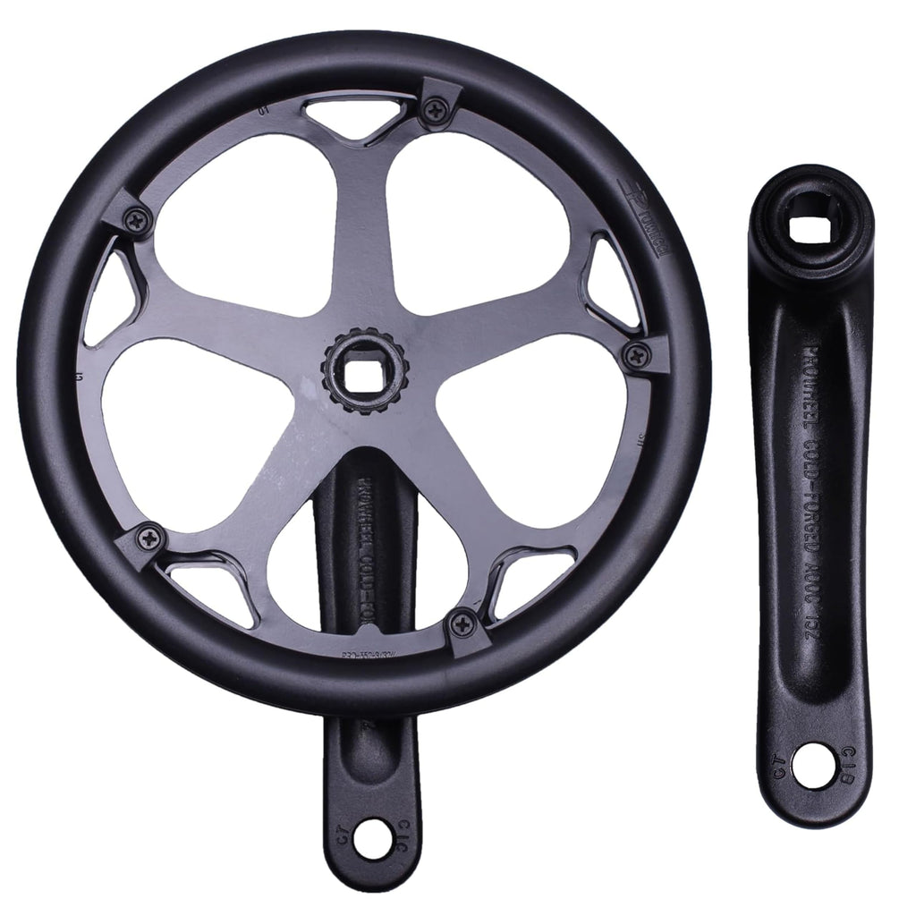 PROWHEEL 152MM/160MM/165MM/170MM/175MM Bike Crankset,46T/48T/52T Steel Chainring Bike Crank Arm Set,Double ChainWheel and Replacement Chain Guard,Compatible with City Bike,MTB,Electric Bicycle,Cargo