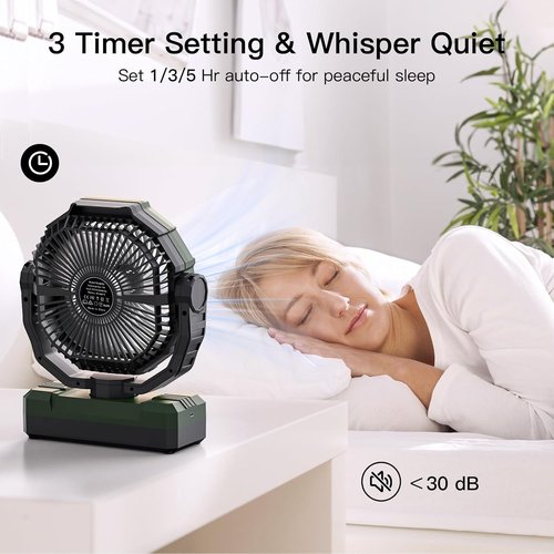 FRIZCOL 3-in-1 Camping Fan - Rechargeable Portable Fan with 24000mAh Battery, Light & Remote - Green for Outdoor Adventures