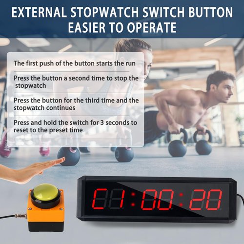 SMAHEAT Fitness Timer with Stopwatch Button, Suitable for School/exam/Home Exercise/Gym/Gym SMAHEAT Electronic Fitness Timer (1.5 inch six-Digit All-red)
